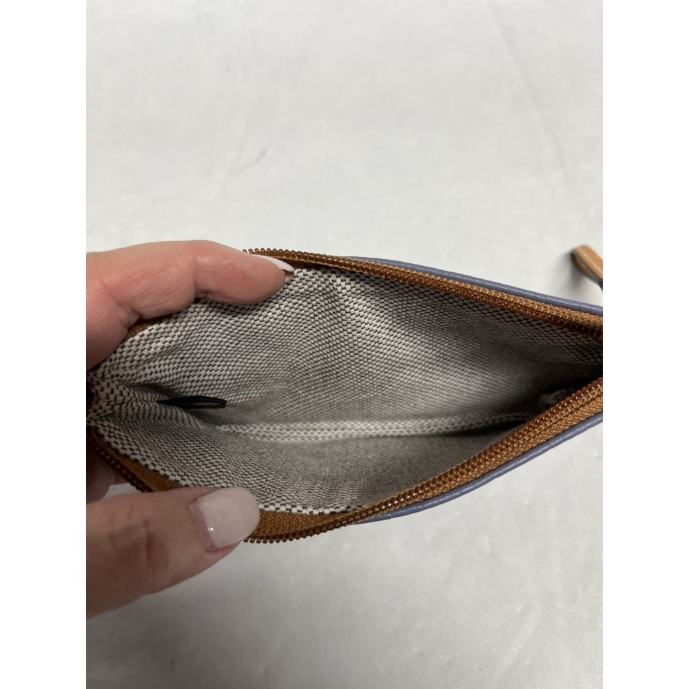 Dooney & Bourke Pebble Leather Grain Flat Zip Clutch Wallet Cosmetic Grey Blue - Picture 5 of 5